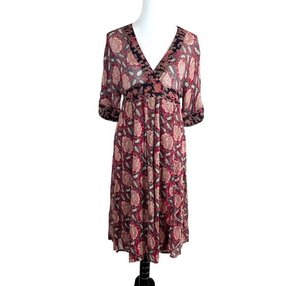 ASOS Women’s Pink and Brown Midi Sundress with Bishop‎ Sleeves Size 2 - Picture 2 of 11